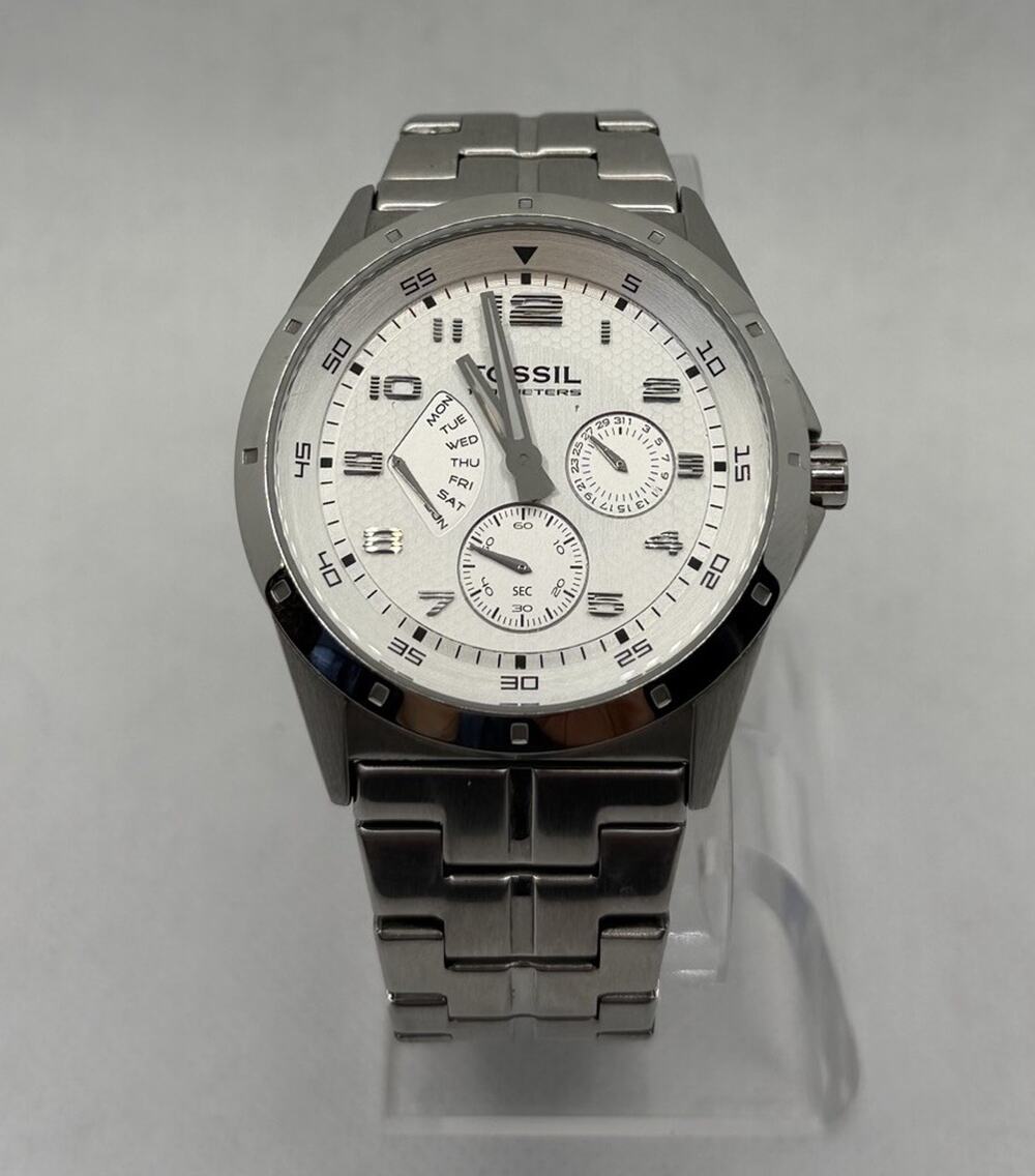 Fossil Blue BQ-9347 Men’s Stainless Steel Watch White Dial 100M New Battery